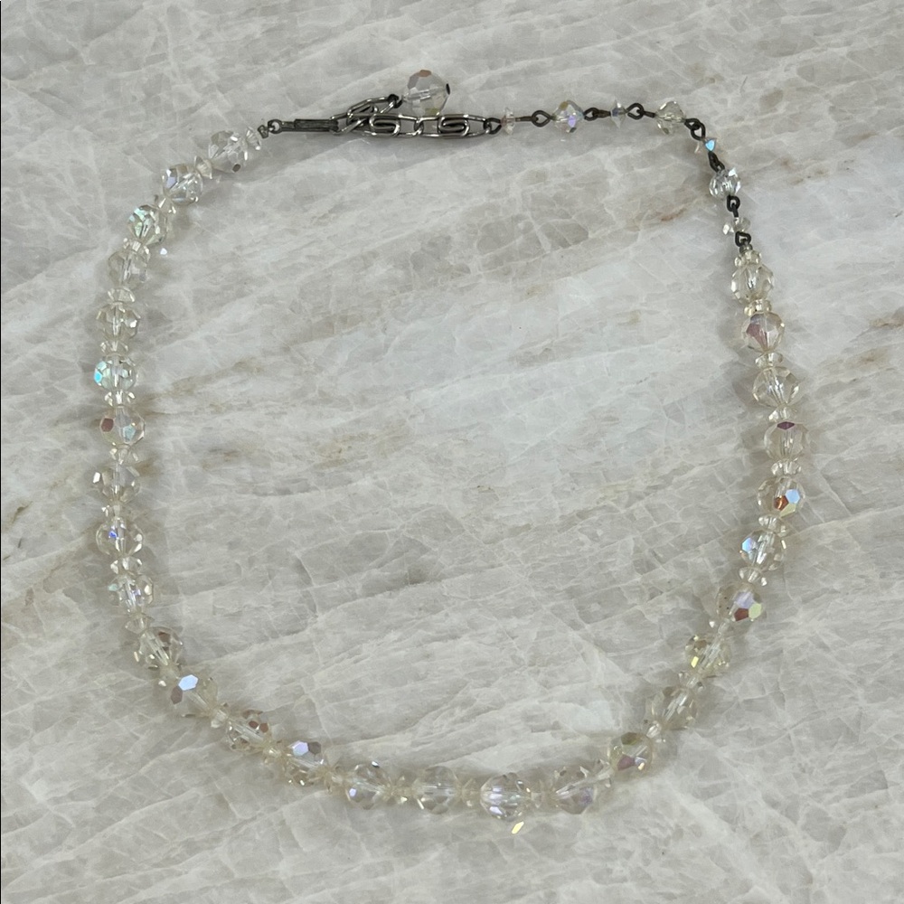 Vintage Aurora Borealis CRYSTAL NECKLACE Graduated BEADS on Chain